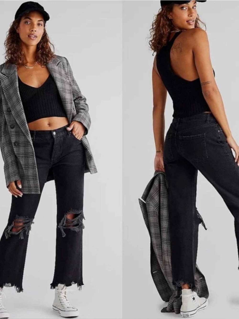 NWT We The Free Maggie Straight Mid Rise Distressed Black Jeans Size 24